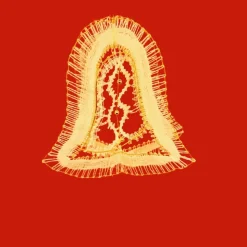 Große 3D-Glocke Klöppelspitze – Goldgarn, Perlen, vergoldeter Rahmen