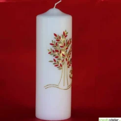 Große Hochzeitskerze Lebensbaum und Eheringe, personalisierbar, Rubin/Gold, Hochzeitsgeschenk, edle Hochzeitsdeko