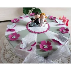 Große Hochzeitstorte/Schachteltorte 26 cm Ø, zur Hochzeit/Geldgeschenk in grau/weiß/pink mit Schmetterlingen und Bl&
