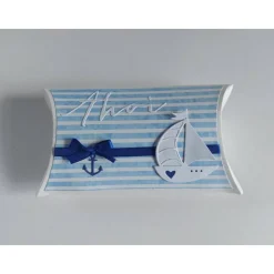 Große Pillowbox/Verpackung maritim in weiß/blau