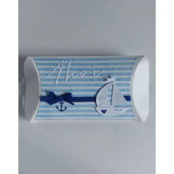 Große Pillowbox/Verpackung maritim in weiß/blau