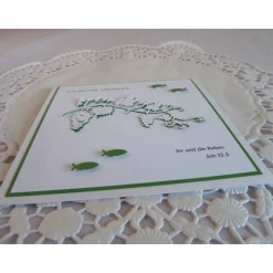 Große quadratische Karte in weiß / grün zur Kommunion oder Konfirmation