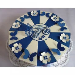 Große Schachteltorte / Geburtstagstorte / Geldgeschenk in blau/weiß 26 cm Ø