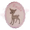 Großer Rehkitz Button mit Namen – Applikation Aufnäher rosa Bügelbild Reh Unikat für Schultüte & Zuckertüte