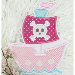 Großes Piratenschiff Applikation Set – Piratin & Namensbutton für Schultüte, personalisiert, Handarbeit