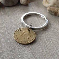 Groschen, Tacken, Zehner -Schlüsselanhänger mit original 10-Pfennig-Münze von 1984 – Vintage Geschenkidee