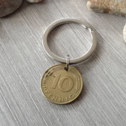 Groschen, Tacken, Zehner -Schlüsselanhänger mit original 10-Pfennig-Münze von 1984 – Vintage Geschenkidee