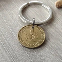 Groschen, Tacken, Zehner -Schlüsselanhänger mit original 10-Pfennig-Münze von 1984 – Vintage Geschenkidee