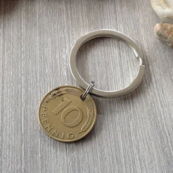 Groschen, Tacken, Zehner -Schlüsselanhänger mit original 10-Pfennig-Münze von 1984 – Vintage Geschenkidee