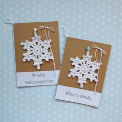 Grußkarte Eiskristall Schneeflocke Weihnachtsstern gehäkelt mit Wunschtext