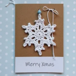 Grußkarte Eiskristall Schneeflocke Weihnachtsstern gehäkelt mit Wunschtext