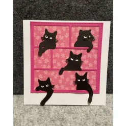 Grußkarte, Handarbeit mit Umschlag, quadratisch. Motiv: Katzen