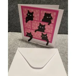 Grußkarte, Handarbeit mit Umschlag, quadratisch. Motiv: Katzen