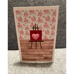 Grußkarte, Handarbeit mit Umschlag. Motiv: Herz, Staffelei, Bild, malen