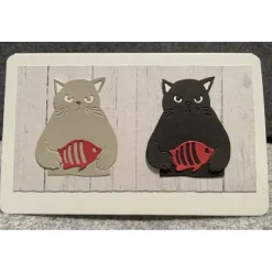 Grußkarte Handarbeit mit Umschlag. Motiv Katze, Kater, Fisch