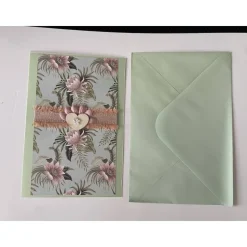 Grußkarte, Handarbeit mit Umschlag, Blumen Herz