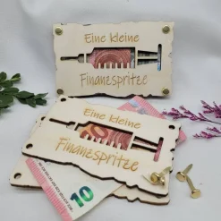 Grußkarte Kleine Finanzspritze Geldkarte Holzkarte lustig Grüße Geburtstag Happy Birthday Abschlu&szli