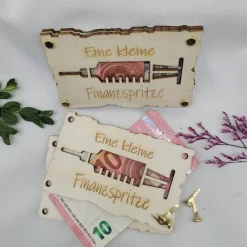 Grußkarte Kleine Finanzspritze Geldkarte Holzkarte lustig Grüße Geburtstag Happy Birthday Abschlu&szli