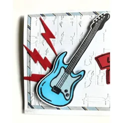 Grußkarte mit E-Gitarre 3D Glückwunschkarte Geburtstagskarte Kindergeburtstag Handgefertigt Musiker Musiknoten