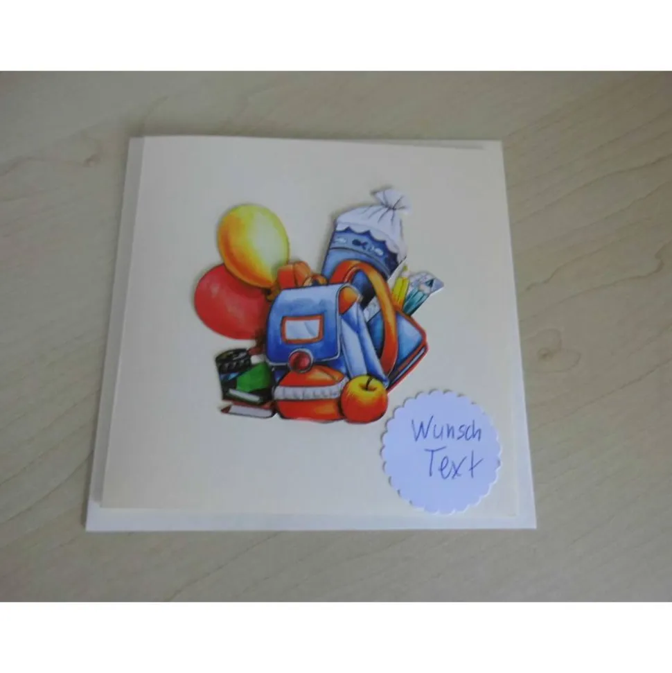 Grußkarte zum Geburtstag & Schulanfang – 3-D-Motiv, Unikat, Klappkarte 12,5 x 12,5 cm