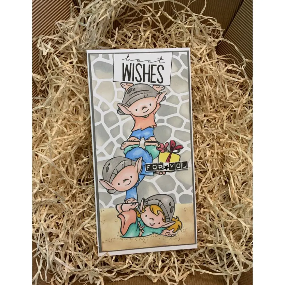 Grußkarte zum Geburtstag oder anderen Anlässen, „best Wishes for you“, niedliche Elfen übermitteln liebe Grüße, Handmade