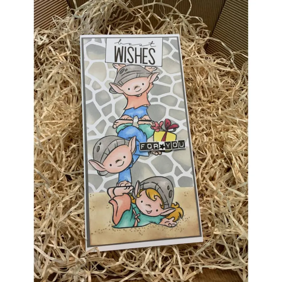 Grußkarte zum Geburtstag oder anderen Anlässen, „best Wishes for you“, niedliche Elfen übermitteln liebe Grüße, Handmade