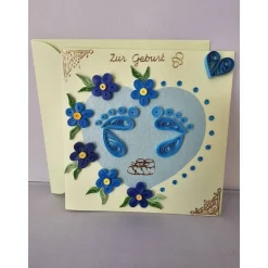 Grußkarte "Zur Geburt" in der Quilling Technik, Klappkarte, Handarbeit