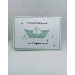Grußkarte "zur Konfirmation", Schiff, türkisfarben, versch. Varianten