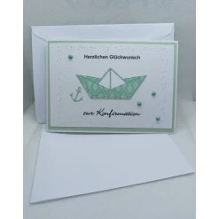 Grußkarte "zur Konfirmation", Schiff, türkisfarben, versch. Varianten