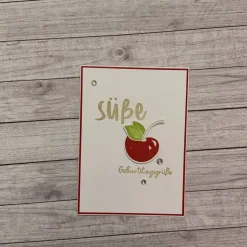 Grußkarten / Glückwunschkarten zum Geburtstag, „Mit dir ist gut Kirschen essen“, süße Grüße, rot Handarbeit, Stampin’Up