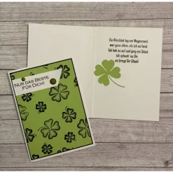 Grußkarten / Glückwunschkarten zu verschiedensten Anlässen, „Eine Runde Glück zum Geburtstag“ Kleeblätter, Handarbeit