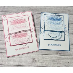 Grußkarten / Glückwunschkarten zur Kommunion, Fische zum Fest in rosa o. blau, Segensfeste, festlicher Anlass