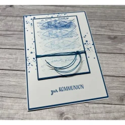 Grußkarten / Glückwunschkarten zur Kommunion, Fische zum Fest in rosa o. blau, Segensfeste, festlicher Anlass