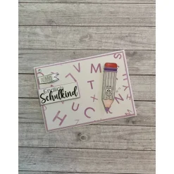 Grußkarten / Glückwunschkarten zum Schulanfang, „Einhorn & Stift zur Einschulung“, Grüße an das Schulkind, Handarbeit