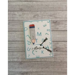 Grußkarten / Glückwunschkarten zum Schulanfang, „Einhorn & Stift zur Einschulung“, Grüße an das Schulkind, Handarbeit