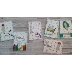 Grußkarten / Glückwunschkarten zum Schulanfang, „Einhorn & Stift zur Einschulung“, Grüße an das Schulkind, Handarbeit