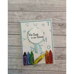 Grußkarten / Glückwunschkarten zum Schulanfang, „Einhorn & Stift zur Einschulung“, Grüße an das Schulkind, Handarbeit