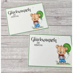 Grußkarten / Glückwunschkarten für Kinder zum Geburtstag, Happy Birthday, Bär mit Luftballon für Jungen Geburtstagskarte