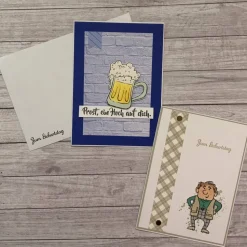 Grußkarten / Glückwunschkarten zum Geburtstag, „Ein „Prost“ auf die Männer“, blau, braun, Opa, Handarbeit, Stampin’Up