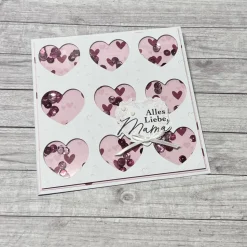 Grußkarten Glückwunschkarten „Alles liebe Mama“ Shakerkarte Karten Cards Geburtstag Muttertag Herzen rosa Stampin‘ Up!