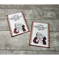 Grußkarten zu Weihnachten „Nikolaus / Weihnachtsmann wünscht eine schöne Weihnachtszeit“, klassisch rot-grün, Handarbeit