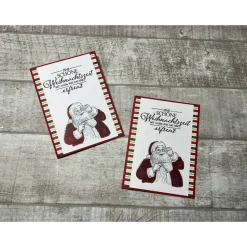 Grußkarten zu Weihnachten „Nikolaus / Weihnachtsmann wünscht eine schöne Weihnachtszeit“, klassisch rot-grün, Handarbeit