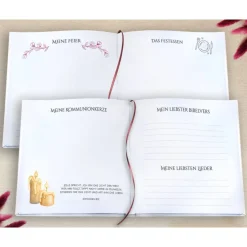 Gästebuch & Album zur Kommunion mit Fischen und Wellen in Beere / Bordeaux | Kommunionbuch personalisiert mit Name