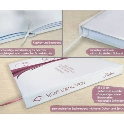 Gästebuch & Album zur Kommunion mit Fischen und Wellen in Beere / Bordeaux | Kommunionbuch personalisiert mit Name