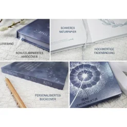 Gästebuch & Album zur Taufe mit Pusteblume & Schirmen in minimamistischem, edlem Grau