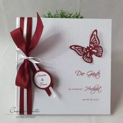 Gästebuch Butterfly-Schmetterlinge in Weiß-Bordeaux