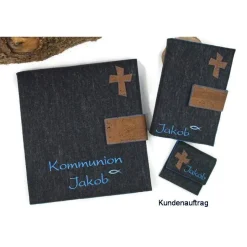 Gästebuch Fotoalbum aus Filz mit Korkkreuz zur Konfirmation Kommunion