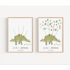 Gästebuch Geburtstag Dino Poster - Fingerabdruck Gästebuch - Gästebuch Geburtstag - Kind Andenken Dinosaurier - Dinopart