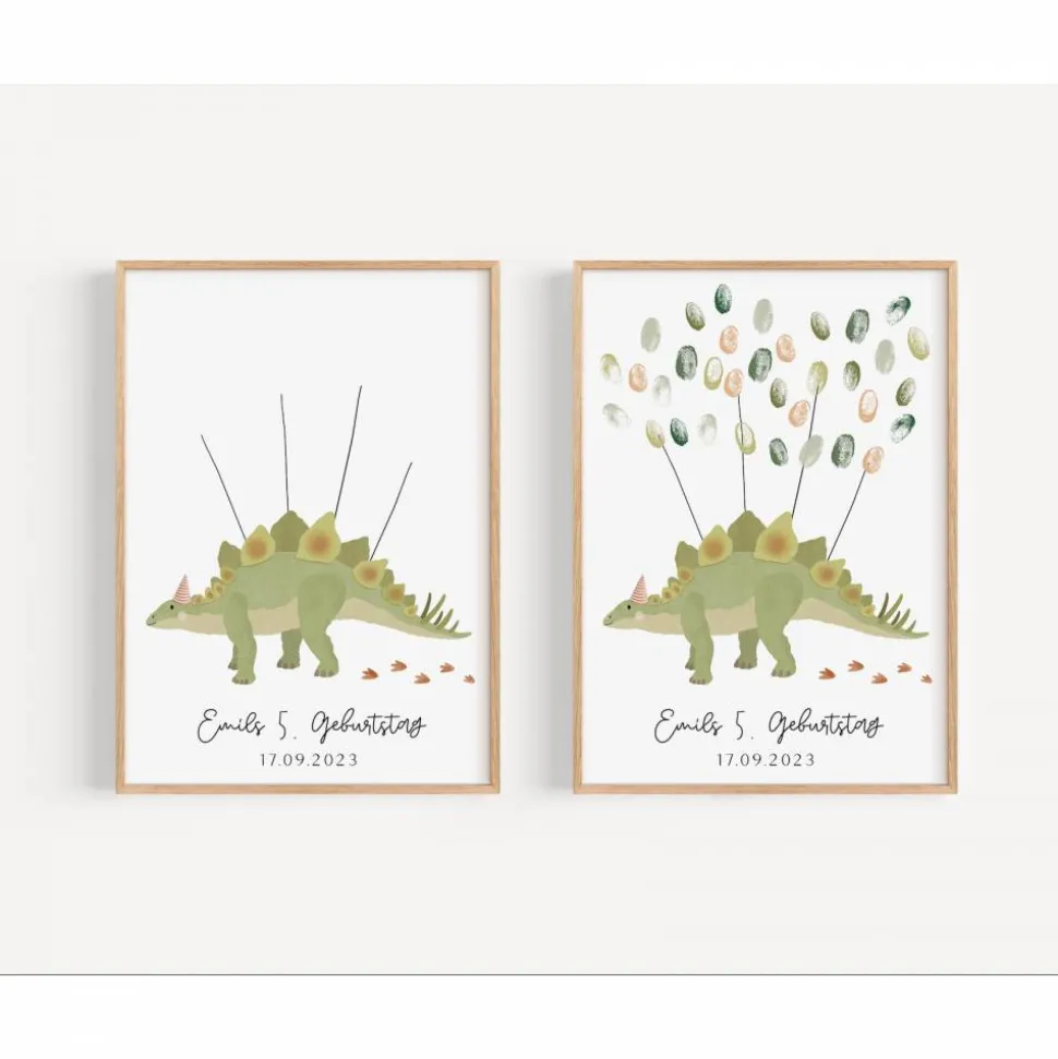 Gästebuch Geburtstag Dino Poster - Fingerabdruck Gästebuch - Gästebuch Geburtstag - Kind Andenken Dinosaurier - Dinopart
