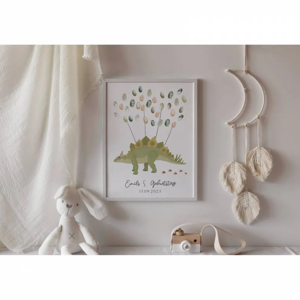 Gästebuch Geburtstag Dino Poster - Fingerabdruck Gästebuch - Gästebuch Geburtstag - Kind Andenken Dinosaurier - Dinopart